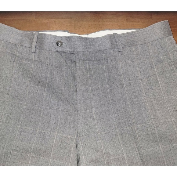 Versini 100% Wool Dress Pants Gray Windowpane Plaid Flat Front 36 Short - Picture 4 of 8